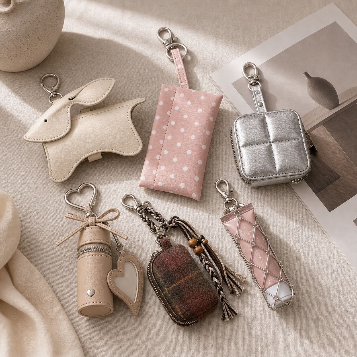 Flatlay of diverse Rodolly-style utility charm product family
